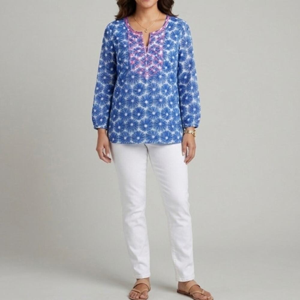 Vineyard Vines Women's Sea Urchin Sequin Embroidered Tunic Blouse Top Viscose  M